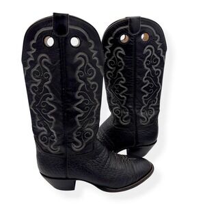 VTG Hondo Black Bullhide Boots Leather Cowboy 8560 Size 11D Western Round Toe